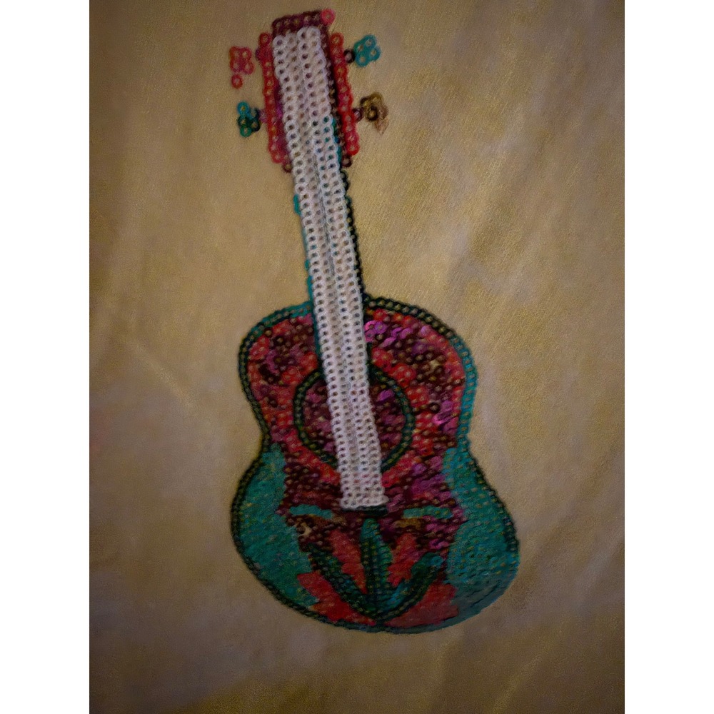 NWOT Fantastic Fawn Yellow Sequin Guitar Oversized Boxy TOP Medium - Picture 4 of 5